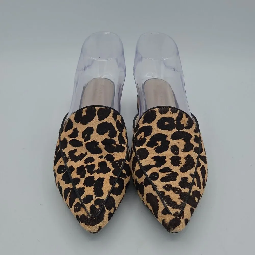 Cole Haan Piper Ocelot Leopard Calf Hair Loafer Mules Pointed Toe Slides Sz 6